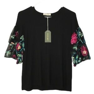 Anthropologie Floral Bell Sleeve Top
